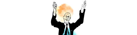 Illustration föreställande Benny Fredriksson med Sergels torgs rutmönster bakom sig.
