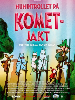 Animerad filmaffisch med olika sagofigurer på styltor.