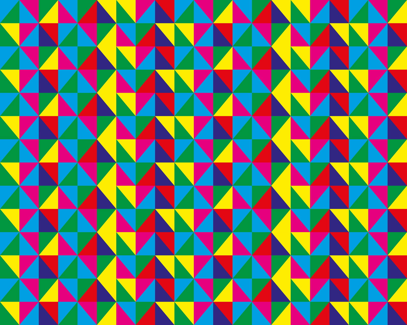 Fyrfärgsmönster av trianglar i blått, gult, rosa, grönt och rött i upprepat rutnät.