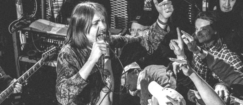 Svartvitt foto på ett liveband