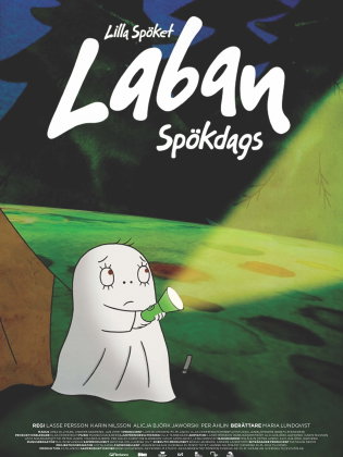 Ett animerat spöke lyser med en ficklampa.